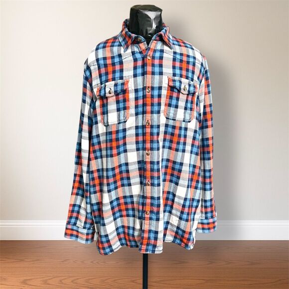 The North Face 2XL Red Blue Plaid Cotton Flannel Shirt Long Sleeve Button Front - Picture 2 of 12